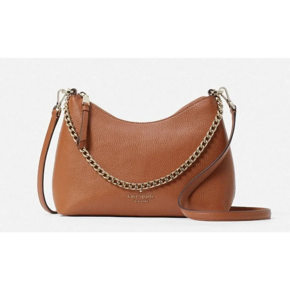 New Kate Spade Zippy Pebbled Leather Convertible Crossbody Warm Gingerbread